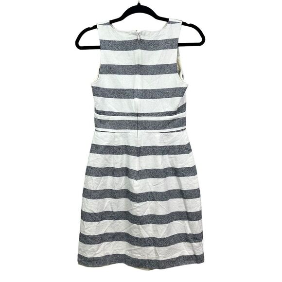 J. Crew Womens Sheath Dress Linen Blend Striped Basket Weave Gray Cream Sz 0 - Picture 4 of 5